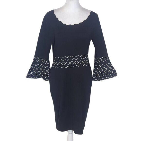 Nina Leoonard Black Cocktail Sweater Dress with Bell Sleeves Size Medium - Picture 1 of 10